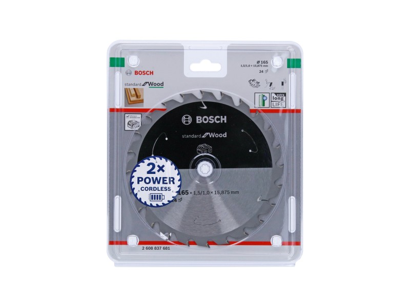 Žagin list za akumulatorsko krožno žago Bosch Standard for Wood, Dimenzije: 165x15.875x1.5/1.0mm, Zob: 24, 2608837681